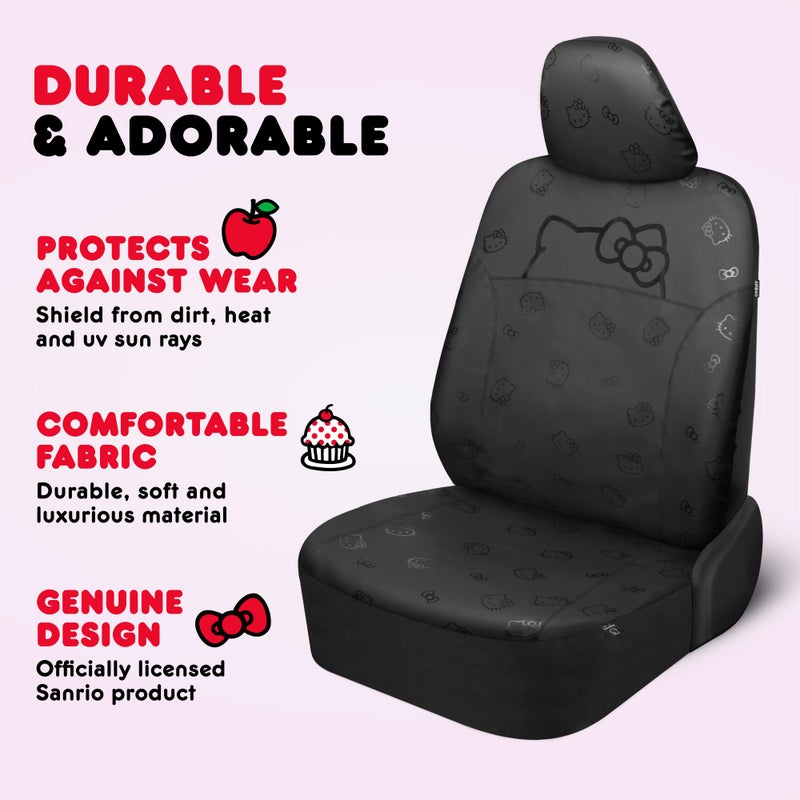 Carbella Hello Kitty Car Seat Covers - Cute Front Seat Covers  PU Leather Seat Covers for Cars  SUV  Van  Trucks  Hello Kitty Car Accessories 2pc Black - Image 3
